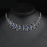 3 Color Leaves Crystal Choker Necklace Bohemian Rhinestone Collar - Jewelry Core