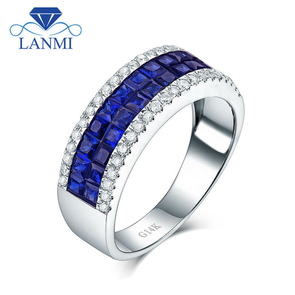 Solid 14Kt White Gold With Natural Blue Sapphire Diamonds - Jewelry Core