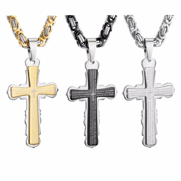 Stainless Steel Cross Pendant & Necklace Byzantine Chain - Jewelry Core