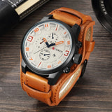 Curren Military Quartz Mens Watch with Real Leather Strap - Jewelry Core