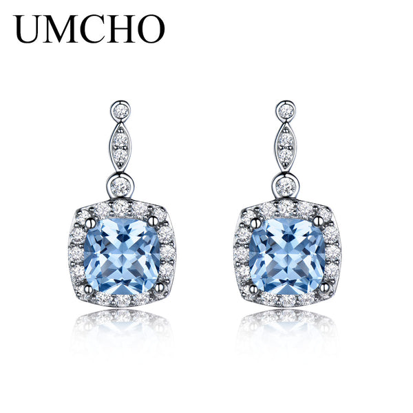 Solid 925 Sterling Silver Drop Earrings Sky Blue Topaz Gemstone  Fine Jewelry - Jewelry Core