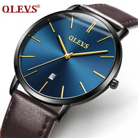Mens Luxury Ultra thin Watch Water resistant Leather Quartz Watch - Jewelry Core