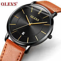 Mens Luxury Ultra thin Watch Water resistant Leather Quartz Watch - Jewelry Core