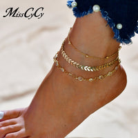 Crystal Anklet Set Vintage Handmade Ankle Bracelet 3Pcs/Set - Jewelry Core