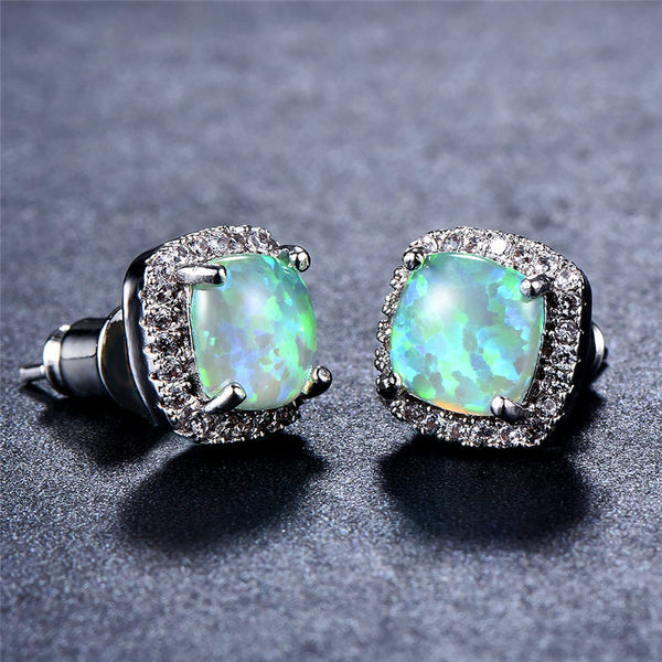 Opal Stone Earrings 925 Sterling Silver Stud Earrings - Jewelry Core