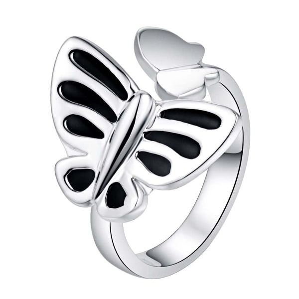 Shiny beautiful black butterfly Silver Ring - Jewelry Core