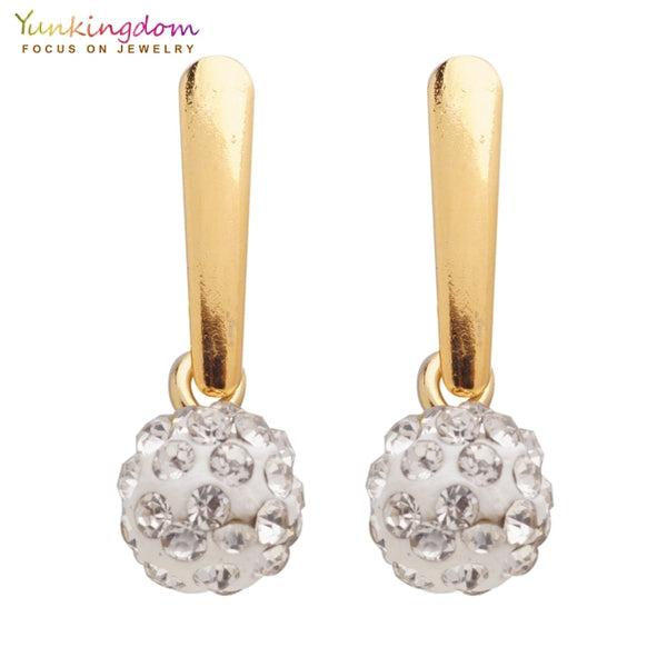 Stainless steel gold ball crystal earrings - Jewelry Core